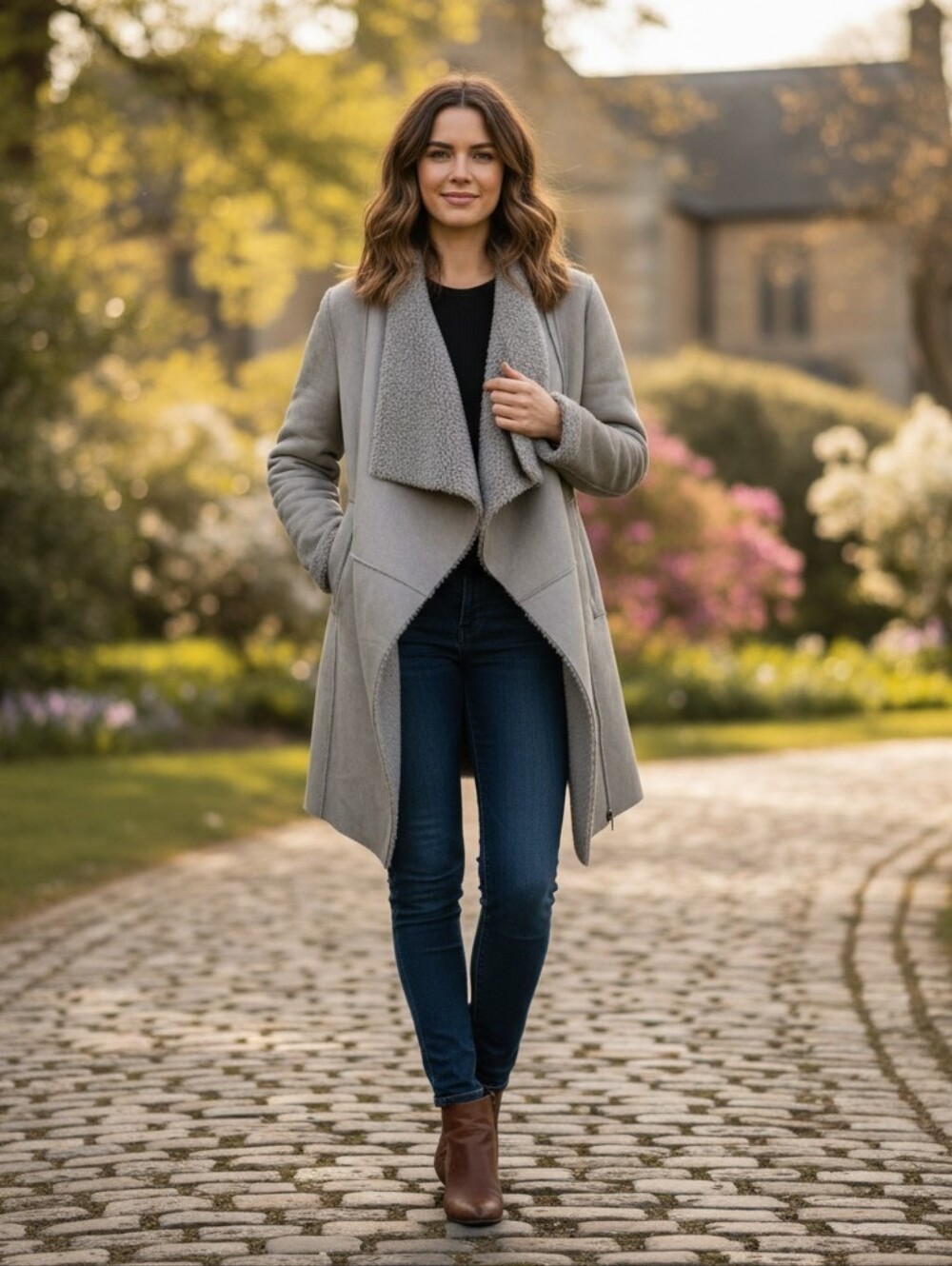 John + Jenn Light Gray Teddy Draped Open-Front Jacket